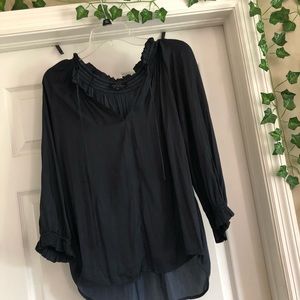 LUCKY // Dark Navy Ruffle Collar Blouse